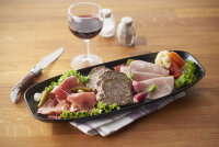 CLUB TELLER/ PLATTE/ SERVIERPLATTE 36 cm x 15 cm in gusseisener Optik