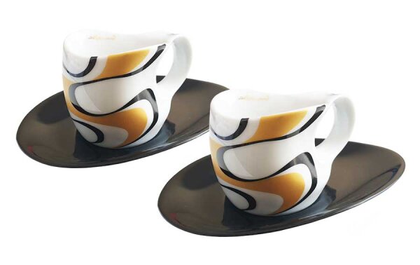 Luigi Colani Porzellan Espressissimo - Tassen  mit Untertassen 4 tlg. wave gold black
