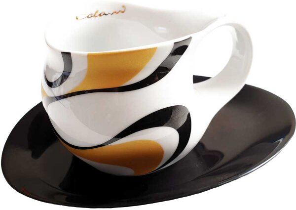 Luigi Colani Porzellan Espresso Tasse mit Untertasse wave gold black