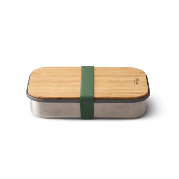 Edelstahl Sandwich Box - Olive, 1000 ml, Edelstahl/Bambusholz, Maße: 22,3 x 15 x 5,2 cm