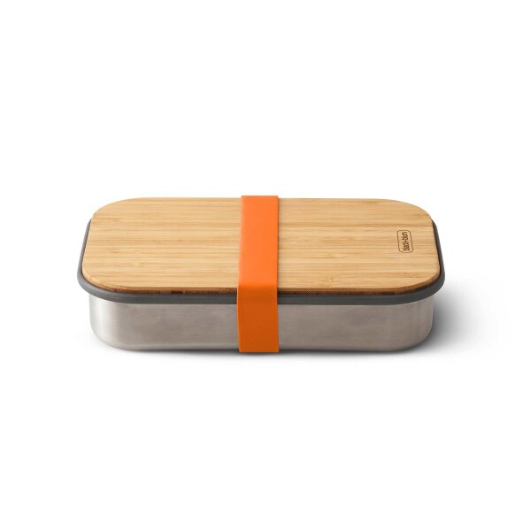 Edelstahl Sandwich Box - Orange, 1000 ml, Edelstahl/Bambusholz, Maße: 22,3 x 15 x 5,2 cm