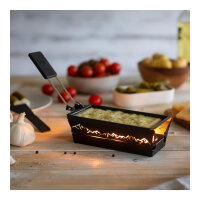 Raclette Set Mini Alpenglühen schwarz mit Schabern und Teelicht