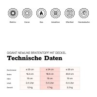 BAF Bratentopf Gigant Newline wahlweise mit Deckel Induktion 24cm x 12.0cm 3.5l 	-Ø 24 cm Deckel