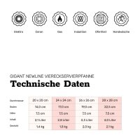 BAF Viereckservierpfanne Gigant Newline Induktion 28 x 28 cm, h 7.5 cm 4,0 l-Glasdeckel 28 x 28 cm