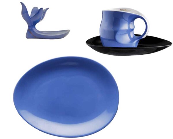 Luigi Colani Porzellan Frühstücksgedeck 4 teilig blau