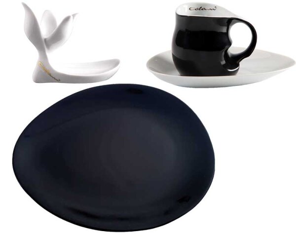 Luigi Colani Porzellan Frühstücksgedeck 4 teilig schwarz/ weiß