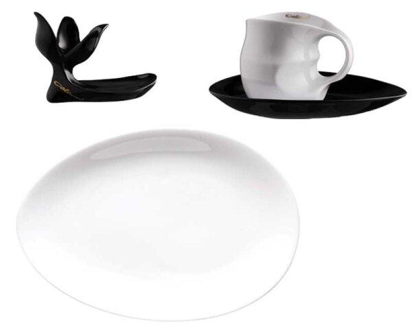 Luigi Colani Porzellan Frühstücksgedeck 4 teilig weiß/ schwarz