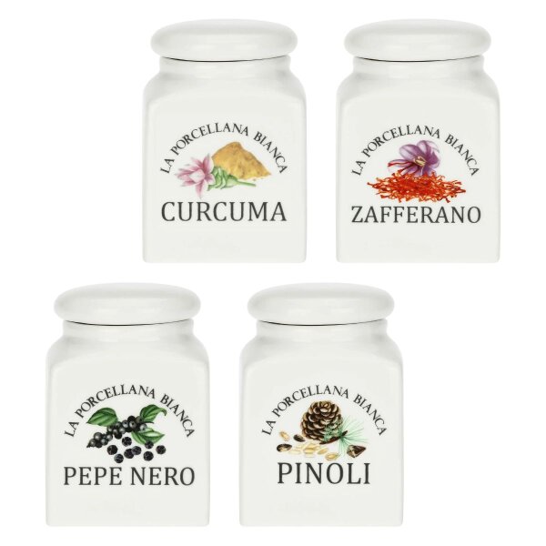 Gewürzdosen-Set 4-teilig Curcuma, Zafferano, Pepe Nero und Pinoli - 0,175 l