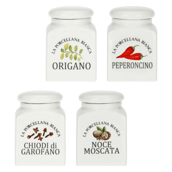 Gewürzdosen-Set 4-teilig Origano, Peperoncino, Chiodi di Garofano und Noce Moscata 0,175 l
