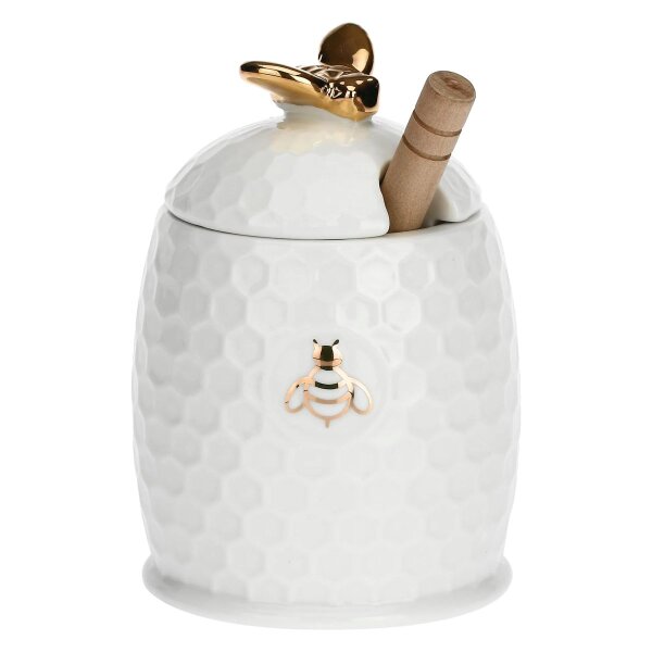 Honigtopf mit Honiglöffel Gold 12 x 8 cm