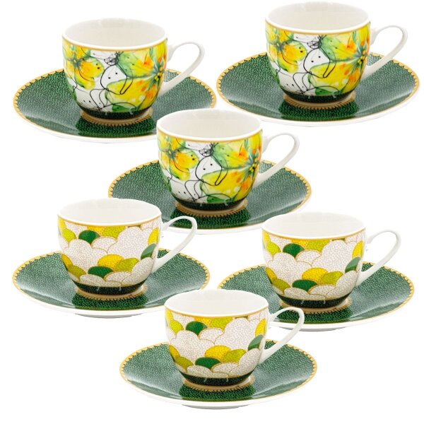 Espressotassen mit Untertassen 6er Set MIRABILIA 90 ml "Libellula"
