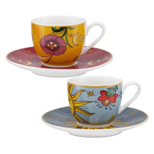 Espressotassen mit Untertassen 2er Set MIRABILIA 90 ml „Sole & Luna“