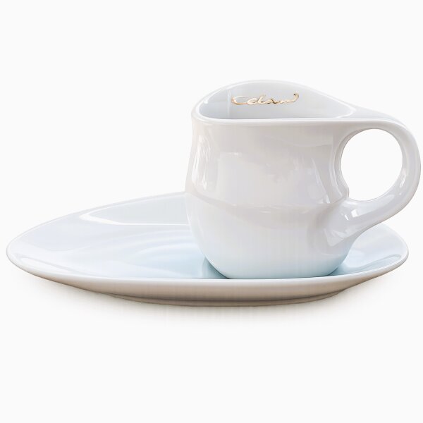 Luigi Colani Porzellan Kaffee Cappuccino Tasse mit Untertasse 2 tlg. weiß