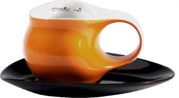 Luigi Colani Porzellan Espresso Tasse mit Untertasse orange / schwarz