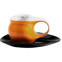 Luigi Colani Porzellan Espresso Tasse mit Untertasse orange / schwarz
