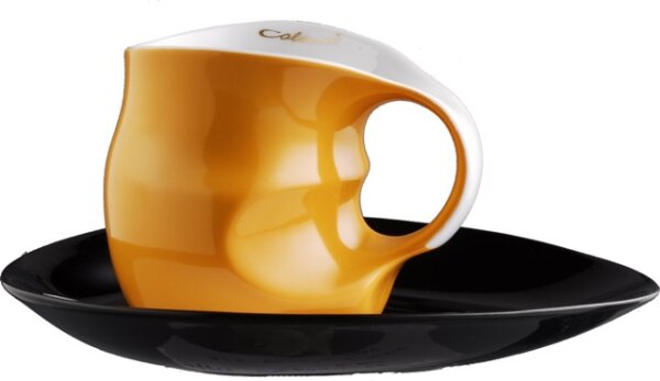 Luigi Colani Porzellan Kaffee - Cappuccino Tasse mit Untertasse color orange 2 tlg.