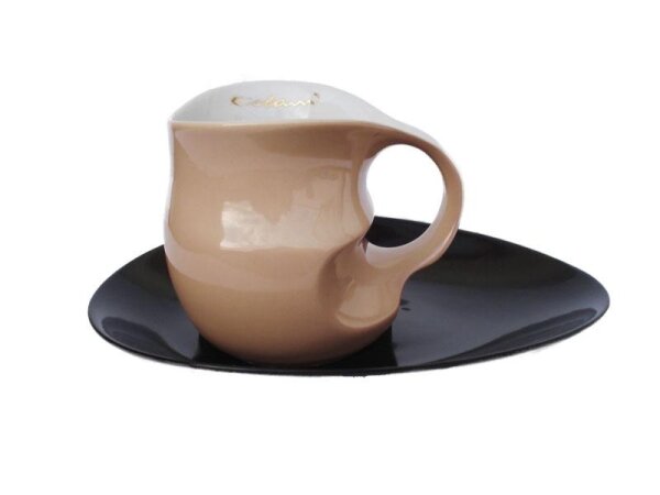 Luigi Colani Porzellan Kaffee - Cappuccino Tasse mit Untertasse sand 2 tlg.